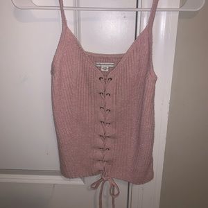 Pink tie down tank top
